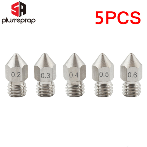 5 pièces MK8 buse 0.2mm 0.3mm 0.4mm 0.5mm 0.6mm M6 fileté en acier inoxydable pour 1.75mm Filament 3D imprimante extrudeuse tête d'impression ► Photo 1/6