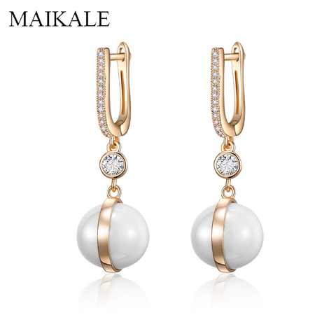 MAIKALE – boucles d'oreilles classiques en céramique noire et blanche, en zircon cubique rond pavé, de couleur or et argent, longues, cadeau pour femmes ► Photo 1/6