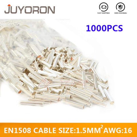 Connecteur de fil de cuivre nu 16awg, embouts pour 1, 5 mm2, Terminal de câble Non isolé, Terminal à sertir en étain EN1508, 1000 pièces ► Photo 1/5