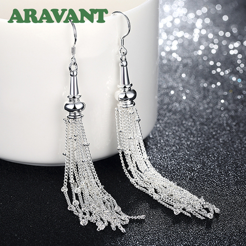 Boucles d'oreilles en argent 2022 pour femmes, longues chaînes à pompons, goutte, bijoux de mariage, nouvelle collection 925 ► Photo 1/6