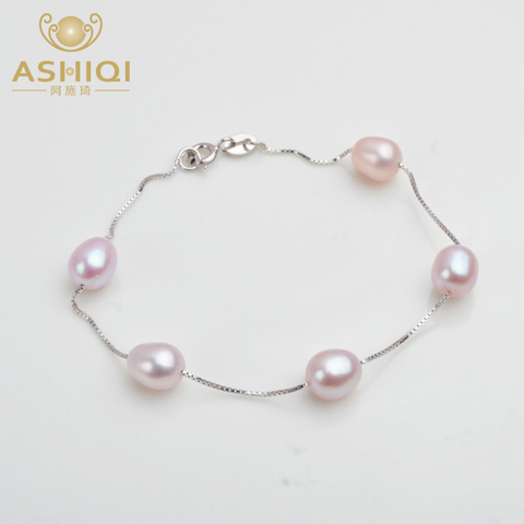 ASHIQI véritable 925 Bracelet en argent Sterling pour les femmes 7-8mm naturel perle d'eau douce bijoux cadeau ► Photo 1/6