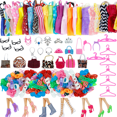 Aléatoire 1 ensemble poupée accessoires pour Barbie poupée chaussures bottes Mini robe sacs à main couronne cintres lunettes poupée vêtements enfants jouet 12'' ► Photo 1/6