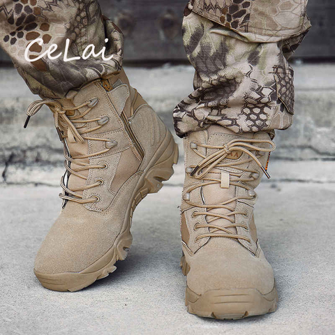 Chaussures de sécurité en plein air homme grandes tailles bottes hommes bottes de Combat militaires Force spéciale tactique désert armée bottes antidérapantes NA56 ► Photo 1/6