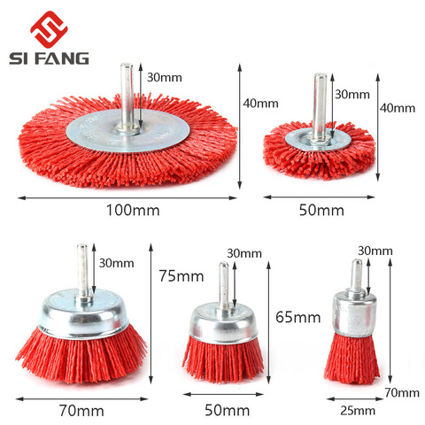 Brosse à roue métallique Abrasive en Nylon, pour le perçage, outil rotatif de polissage du bois, ébavurage, tige de 6mm avec grain 80-240 ► Photo 1/5