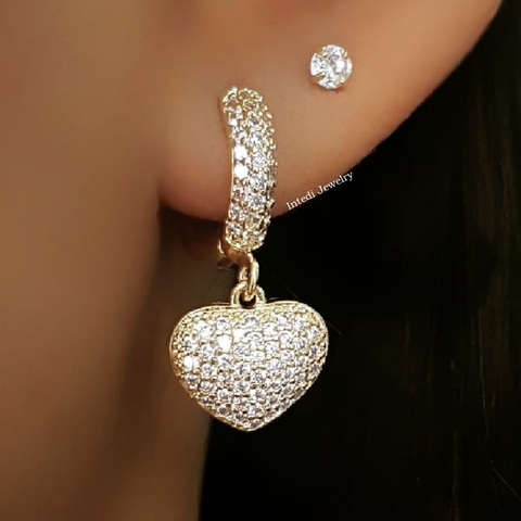 Boucles d'oreilles Vintage en forme de cœur pour femmes, en pierre de zircone cubique, couleur or, luxe, petite goutte, bijoux de fête, CZ, à la mode ► Photo 1/6