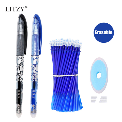 Stylo Gel, ensemble de 2 + 10 pièces, 0.5mm de recharges avec poignée lavable, encre bleue et noire, outil de papeterie scolaire et de bureau ► Photo 1/6