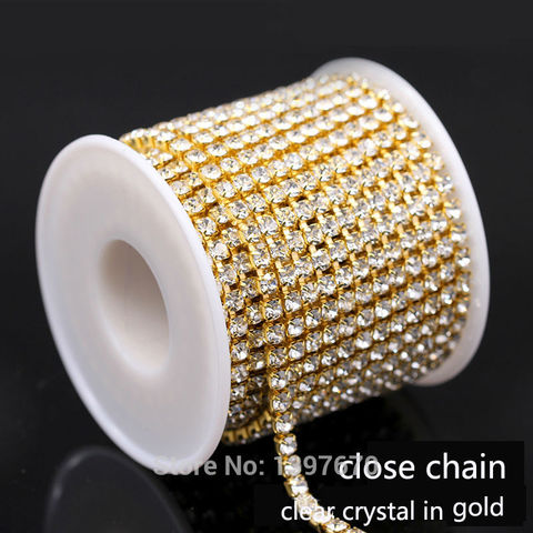 10Yards/lot ss6-ss18 dense cristal strass chaîne fermer cristal en or base tasse chaîne pour accessoires d'ornement de vêtements ► Photo 1/6