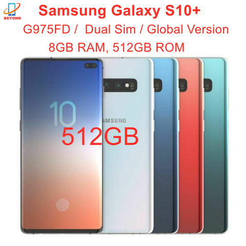 Samsung – téléphone portable Galaxy S10 + S10 Plus Duos G975FD, double Sim, 512 go de ROM, 8 go de RAM, Octa Core, 6.4 pouces, NFC, 4G LTE, Version internationale ► Photo 1/6