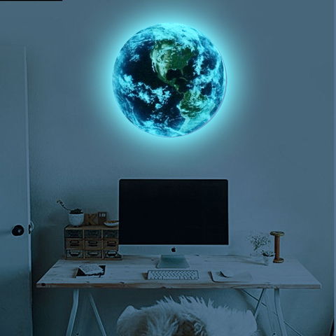 Terre lumineuse lune Stickers muraux pour enfants chambres chambre décoration autocollant mural décor à la maison salon lueur dans les étoiles sombres ► Photo 1/6