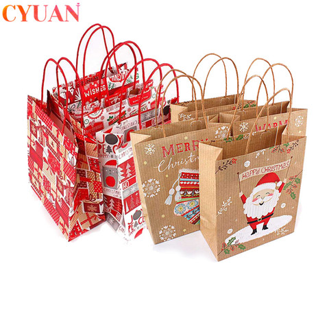 Sac cadeau en papier Kraft pour noël, sac en papier Kraft avec poignée, sac pour père noël, décorations de noël pour la maison, coffret cadeau de noël, noël 2022 ► Photo 1/6