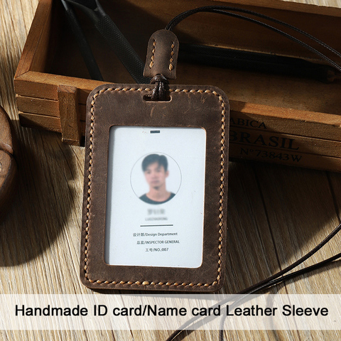 Porte-cartes en cuir véritable fait à la main Vintage Crazy horse porte-carte d'identité porte-Badge en cuir ► Photo 1/6