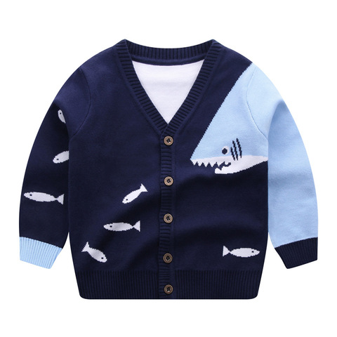 Cardigan d'hiver en coton tricoté pour enfants, vêtement d'extérieur en forme de requin, pour bébés garçons de 2 à 6 ans ► Photo 1/6