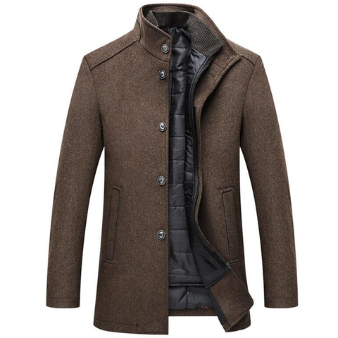 Manteau en laine hommes hiver coupe-vent longue laine épaisse vestes abrigo hombre homme col montant simple boutonnage avec gilet manteaux en laine ► Photo 1/6