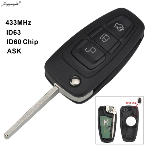 Jingyuqin 3 bouton 4D63 4D60 puce 433Mhz demander clé à rabat Fob pour Ford c-max Focus Fiesta Mondeo télécommande clés commande HU101 lame ► Photo 1/4