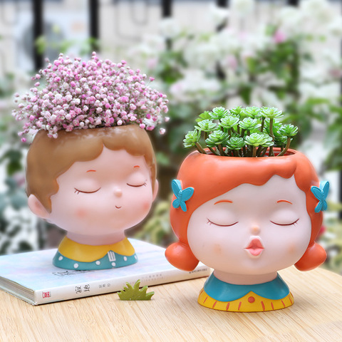 Jardinière de fleurs en PVC pour Portrait | Pot de fleurs de dessin animé garçon fille chaton lapin, pour plantes succulentes, décoration de jardin maison ► Photo 1/6