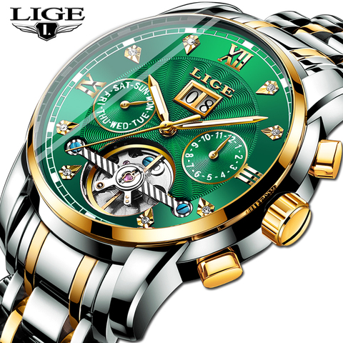 LIGE-montre mécanique pour hommes, tout acier, montre de Sport étanche pour hommes, Top marque de luxe, mode, avec boîte ► Photo 1/6