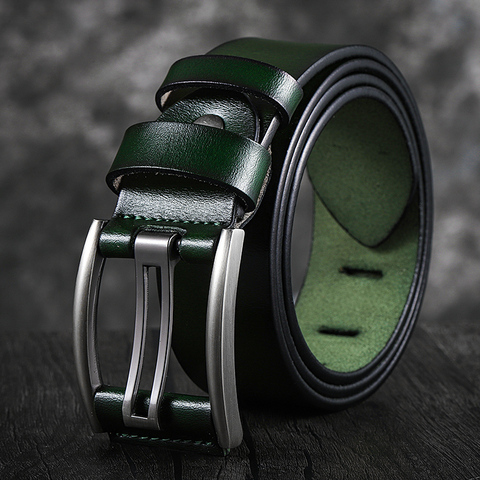 Ceinture Vintage en cuir véritable pour homme, accessoire de bonne qualité, disponible en noir, vert, bleu, café, 90-130CM ► Photo 1/6