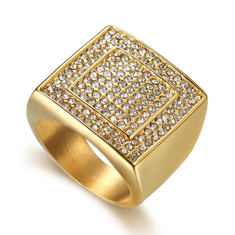 Hip Hop hommes glacé sur CZ grand anneau carré en acier inoxydable 316L couleur or Cool grande fête hommes anneaux Bling bijoux livraison directe ► Photo 1/4