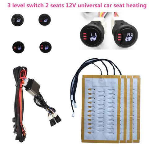 Universel 2 sièges 4 pièces 12v voiture alliage fil fibre 3 niveaux chauffé siège coussin chauffant kit interrupteur rond interrupteur hiver siège plus chaud couvre ► Photo 1/6