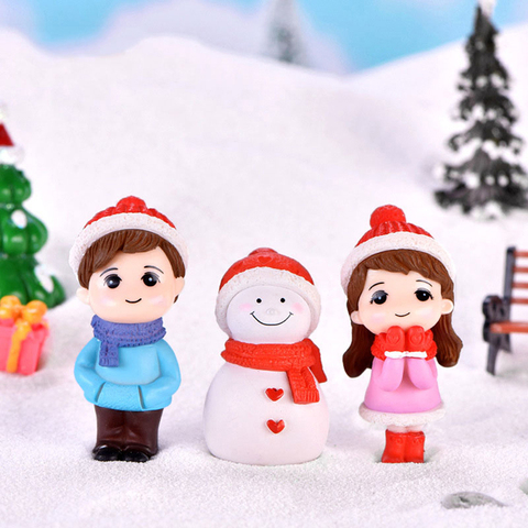 1 paire Sweety amoureux Couple hiver Couple bricolage Mini Miniature Figurine bonhomme de neige Micro paysage jardin décor ► Photo 1/6