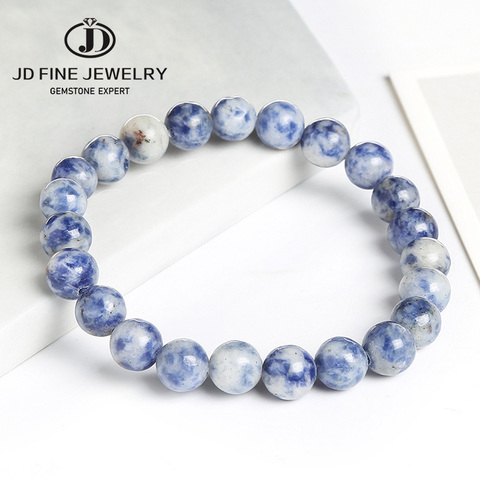 JD-Sodalite, perles en pierre naturelle, points blancs, bleus, bijoux pour hommes et femmes, Bracelet à bricoler soi-même, 7 à 7.5 pouces, fait à la main ► Photo 1/6