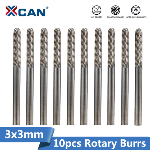 XCAN-ensemble de fraises rotatives en carbure de tungstène, accessoires pour outils rotatifs, fraise, mèches de gravure de 3mm, 10 pièces ► Photo 1/3