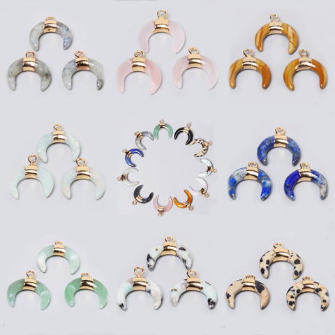 Pendentifs en pierres semi-précieuses en forme de lune et de corne, breloques pour la fabrication de bijoux, accessoires de boucles d'oreilles, 15x16mm, 3 pièces, collier à faire soi-même ► Photo 1/6