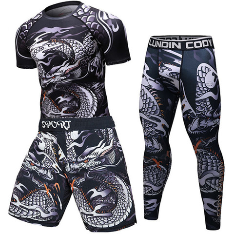 T-shirt et maillot de sport MMA Jiu Jitsu Fitness pour hommes, BJJ, KickBoxing Muay, short thaï pour Gym, t-shirt + pantalon ► Photo 1/6