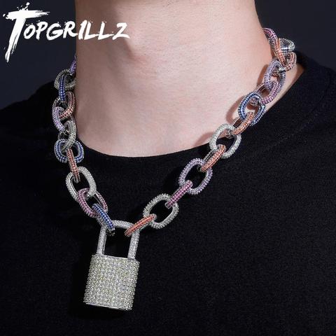 TOPGRILLZ-collier chaîne cubaine avec verrou 18mm Miami, collier avec pendentif glacé AAA, chaîne en zircone cubique, bijoux Hip Hop pour cadeau ► Photo 1/6