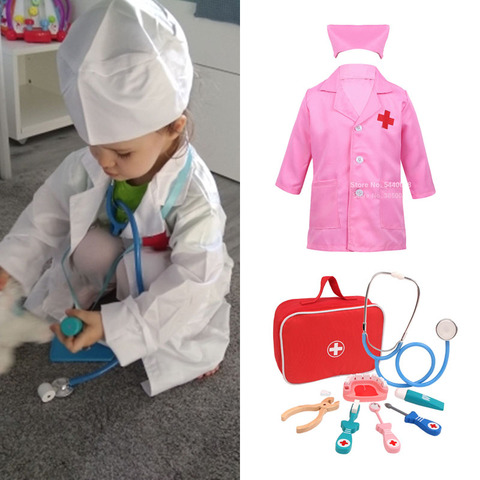 Uniforme chirurgical pour enfants, Costume de Cosplay, uniforme de dentiste, ensemble de jouets pour Halloween, robe blanche pour fille et garçon, tenue de fête de carnaval ► Photo 1/6