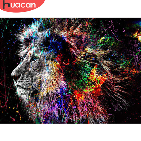 HUACAN – peinture de Lion 5D avec perceuse carrée ou ronde, broderie de diamant à faire soi-même, mosaïque d'animaux, décor d'art mural ► Photo 1/6