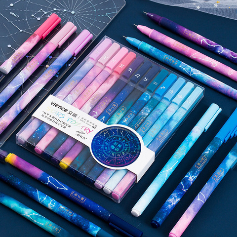 12 pièces Constellation Gel stylo ensemble 0.5mm étoilé noir encre stylo pour fille cadeau papeterie bureau école écriture fournitures Kawaii stylo ► Photo 1/6