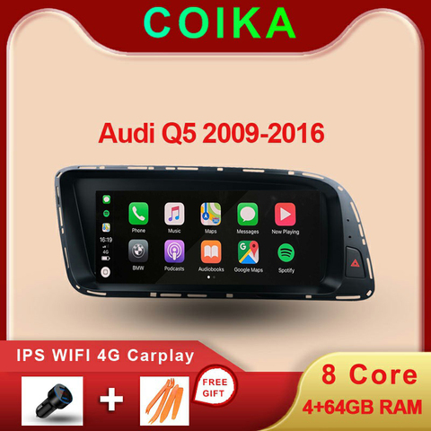 Autoradio Android 10.0, 8 cœurs, 4 go/64 go RAM, navigation GPS, Google WIFI, 4G LTE, BT, Carplay, écran IPS, unité centrale, système pour voiture Audi Q5 (2009 – 2016) ► Photo 1/6