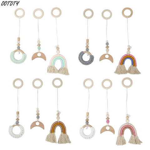 OOTDTY-pendentifs cadre de gymnastique nordique pour bébé, porte-vêtements en bois, arc-en-ciel, jouets, décoration de salle, 3 pièces/ensemble ► Photo 1/6