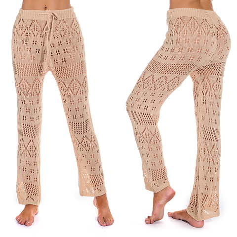 Pantalon de plage tricoté pour femmes, Long, solide, à la mode, Cover-Up Crochet, vacances, respirant, jambes larges, ample, Sexy ► Photo 1/6