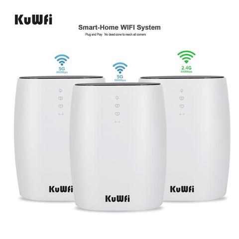KuWFi 3 pièces routeur maille toute la maison maille WiFi AC1200 2.4G/5.8GHz sans fil Wifi routeur APP à distance gérer 150 + appareils ► Photo 1/6