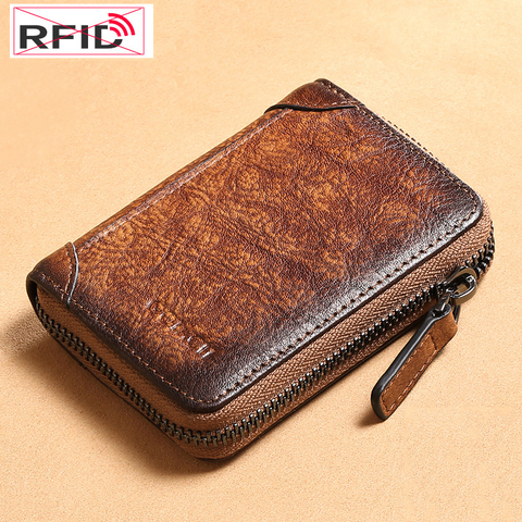 Rfid en cuir véritable carte portefeuille Vintage Tan cuir changement portefeuille sac à main pour femmes portefeuilles avec porte-cartes femme sac à main ► Photo 1/6