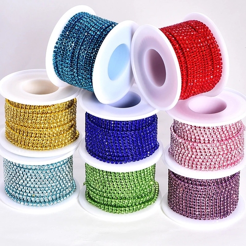 Nouvelle couleur 10 yard Strass Strass chaîne coudre sur diamant colle-sur les chaînes fermées caractéristiques pour bricolage coudre sur vêtement bricolage Design A97 ► Photo 1/5