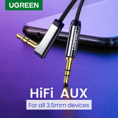 UGREEN 3.5mm câble Audio stéréo prise Aux à prise câble 90 degrés Angle droit cordon auxiliaire pour Beats iPhone iPod iPad tablettes ► Photo 1/6