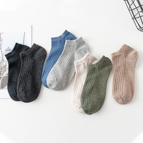 Chaussettes courtes à rayures pour femmes, 5 paires, couleur unie, décontracté coton, chaussettes de collège, confortables et respirantes, tendance, japon-coréen ► Photo 1/6