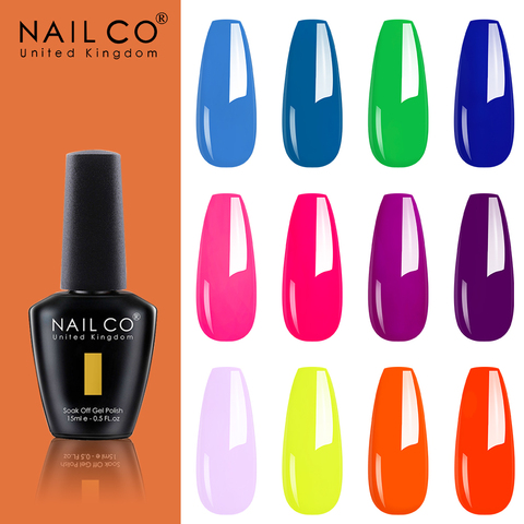 NAILCO Gel de couleur Fluorescent vernis à ongles été couleurs exclusives UV LED vernis hybride 12 couleurs 15 Ml 15 ml résine couche de Base supérieure ► Photo 1/6