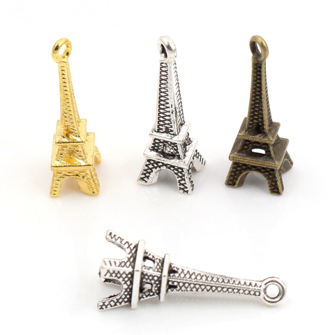 Breloques antiques en Bronze plaqué argent et or, fait à la main, tour Eiffel, pendentif, bricolage pour bracelet et collier, 24x8mm, 30 pièces ► Photo 1/4