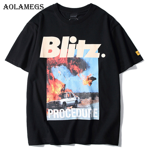 Aolamegs t-shirt hommes Accident imprimé hommes t-shirts à manches courtes t-shirt mode haute rue t-shirts Hip Hop Streetwear vêtements ► Photo 1/6