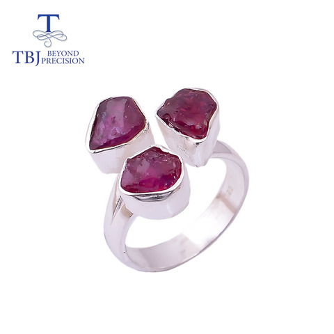 Bague en argent sterling 925 fait à la main pour femmes, pierre précieuse brute rubis naturelle d'afrique, bijoux fins uniques, tbj ► Photo 1/6