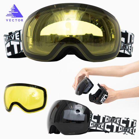 OTG Ski Snowboard lunettes interchangeables magnétique jaune lentille femmes hommes Ski lunettes masque UV400 neige Protection lunettes ► Photo 1/6