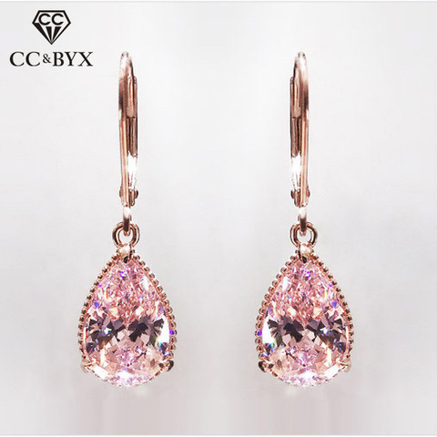 Boucles d'oreilles en zircone cubique Rose, or Rose, bijoux de tempérament de mariage, pour femmes CCE624 ► Photo 1/6