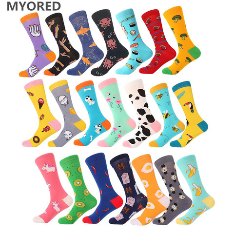 MYORED – chaussettes en coton pour hommes, 1 paire, motif dessin animé, animal, fruit, chien, cadeau, nouveauté, pour printemps, automne et hiver ► Photo 1/6