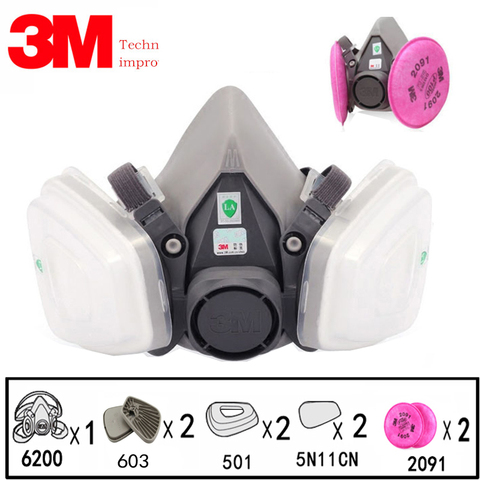 Demi-masque respirant industriel 9 en 1, 3M 6200, peinture faciale, protection avec filtre ► Photo 1/6