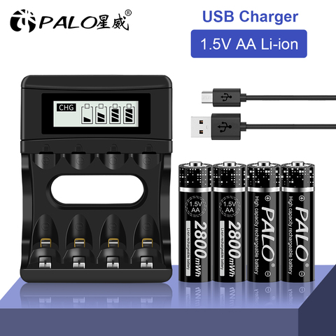 PALO – chargeur de batterie Lithium-ion 1.5 V AA, 2800mWh, 1.5 V, Rechargeable, pour télécommande, jouet, lumière ► Photo 1/6