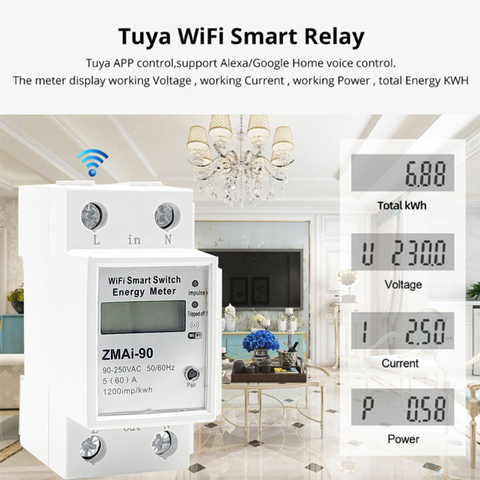 5(60)A wifi kwh mètre consommation électrique numérique kWh DIN Rail compteur d'énergie intelligent WiFi compteur d'énergie ► Photo 1/6